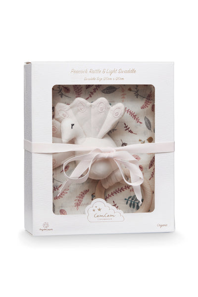 Geschenkebox Organic Puck- und Spucktuch und Rassel rose