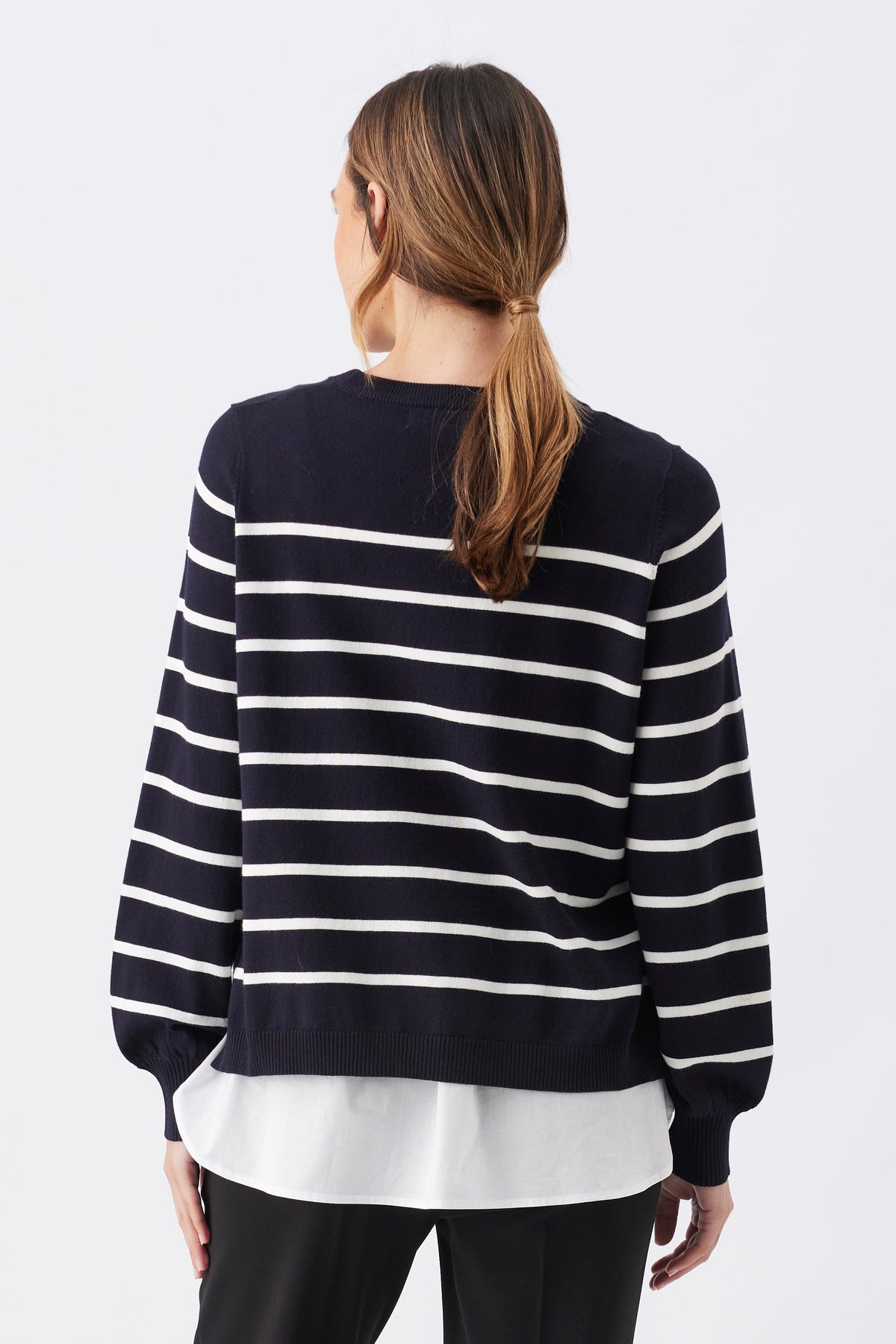 Gestreifter Umstands- und Stillpullover im 2-in-1 Layer-Look navy-weiß RIP26AW24 3