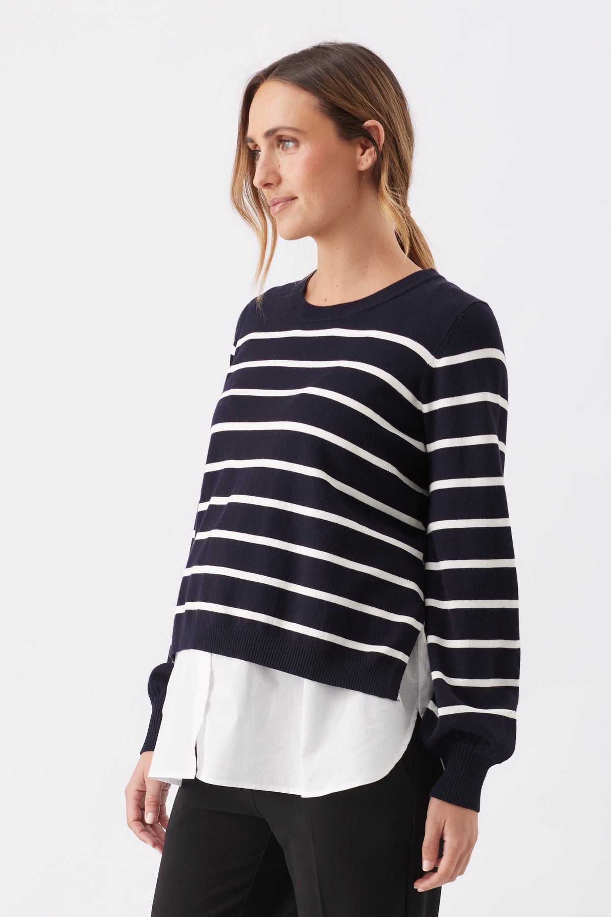 Gestreifter Umstands- und Stillpullover im 2-in-1 Layer-Look navy-weiß RIP26AW24 4