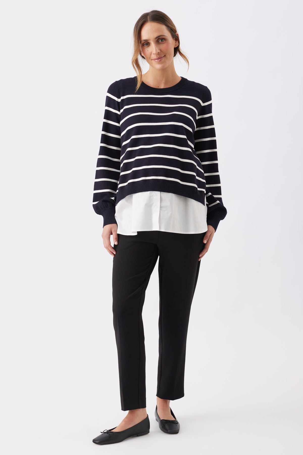 Gestreifter Umstands- und Stillpullover im 2-in-1 Layer-Look navy-weiß RIP26AW24 5