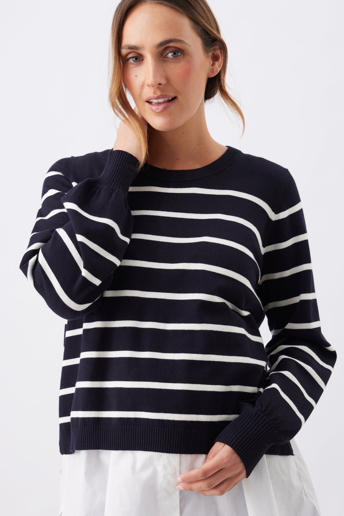 Gestreifter Umstands- und Stillpullover im 2-in-1 Layer-Look navy-weiß RIP26AW24 6