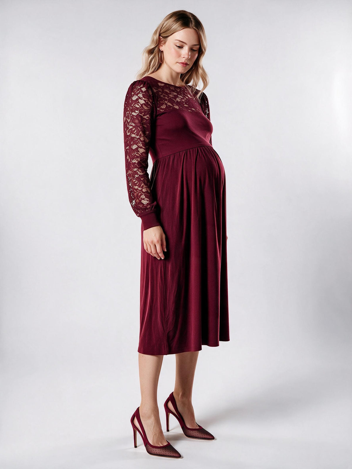 Midi Umstands- und Stillkleid mit Spitzenoberteil Burgund MAM26AW35 2
