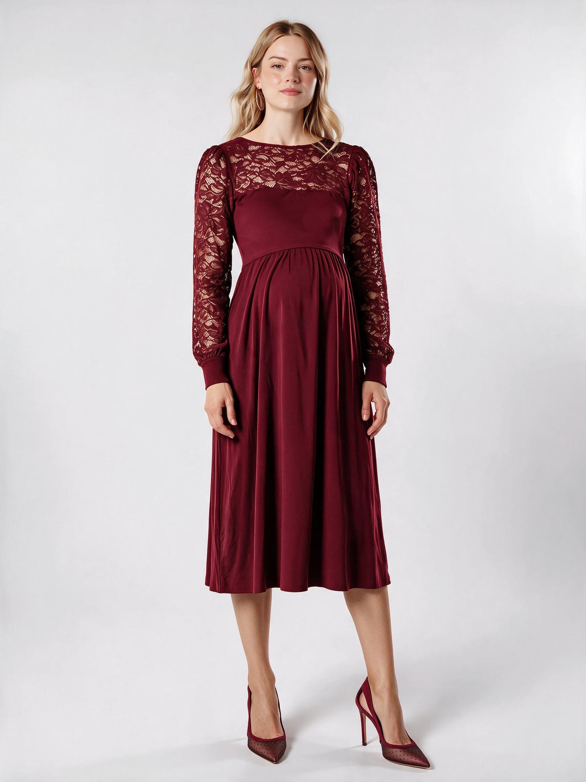 Midi Umstands- und Stillkleid mit Spitzenoberteil Burgund MAM26AW35 3