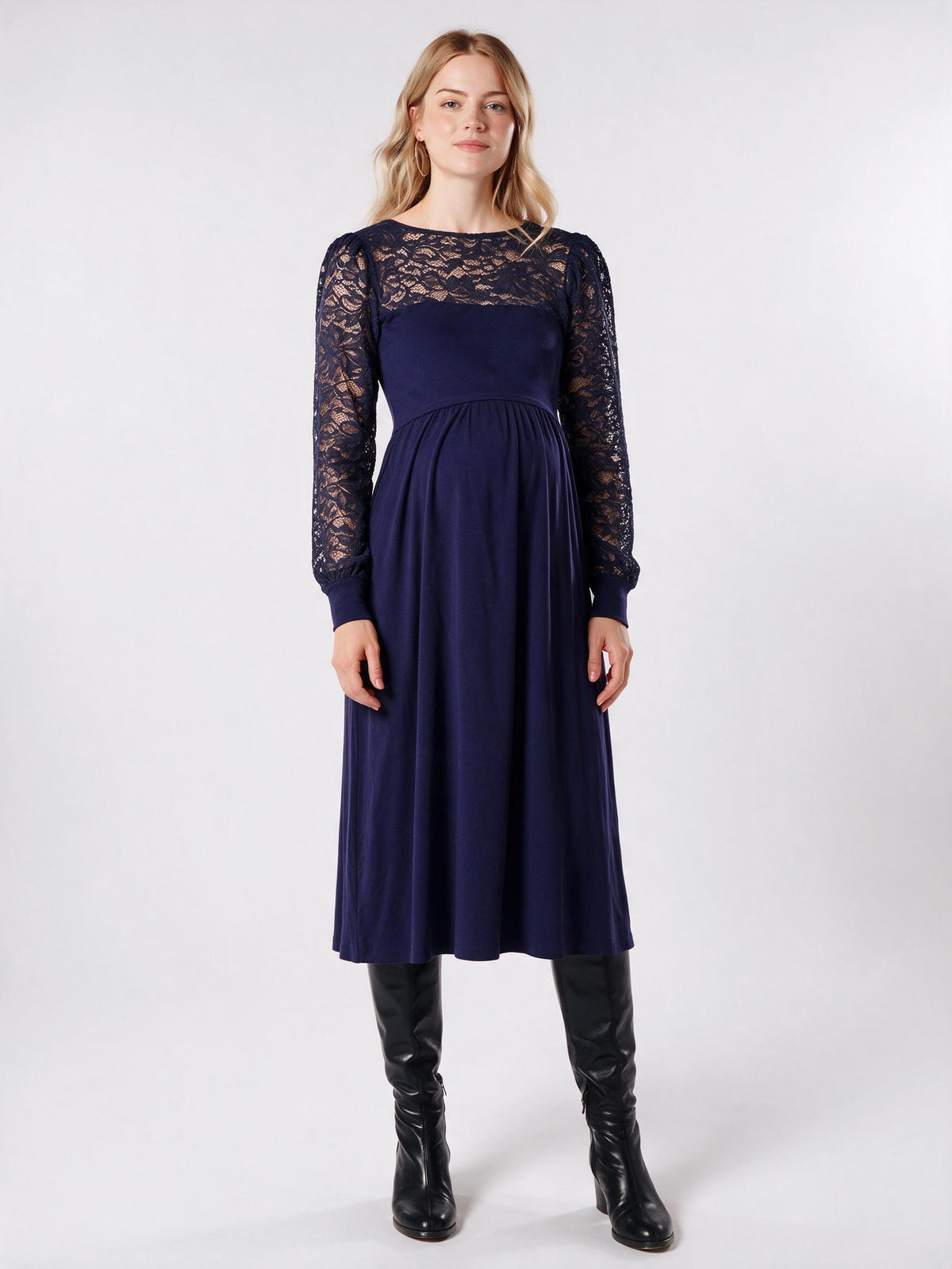 Midi Umstands- und Stillkleid mit Spitzenoberteil Navy MAM26AW36 1