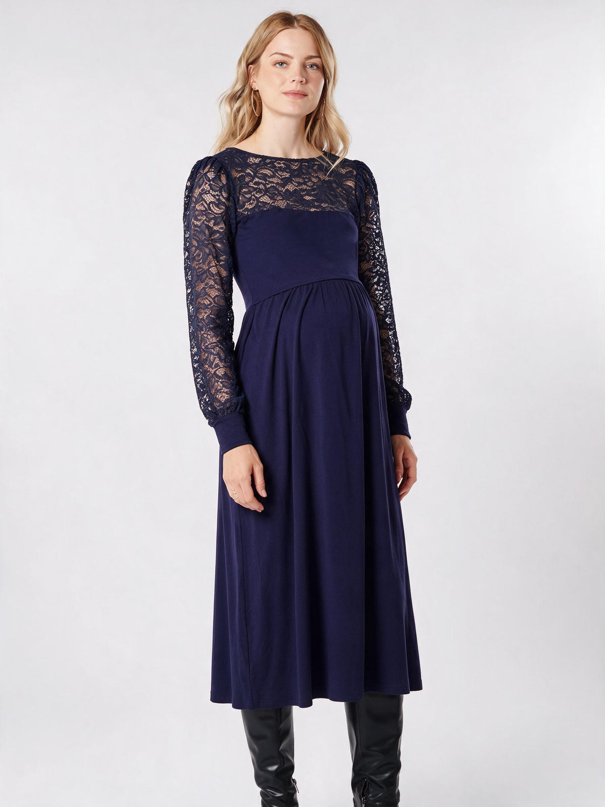 Midi Umstands- und Stillkleid mit Spitzenoberteil Navy MAM26AW36 4