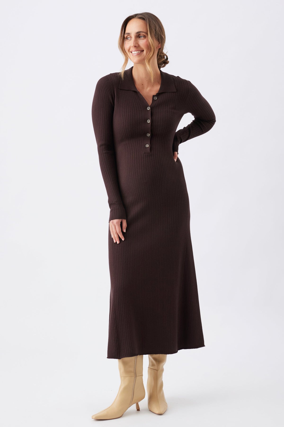 Midi Umstands- und Stillkleid aus Strick mit Polokragen RIP26AW14 1