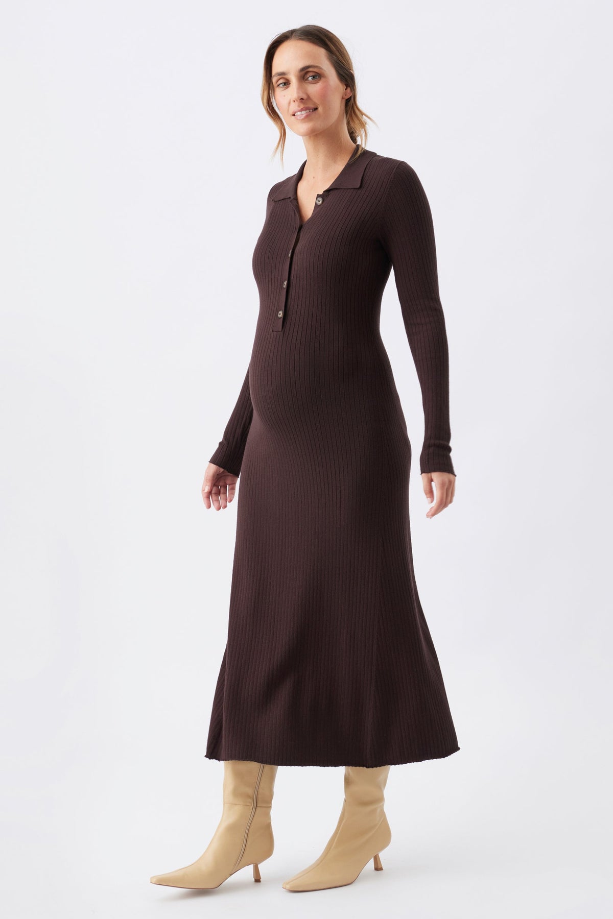 Midi Umstands- und Stillkleid aus Strick mit Polokragen RIP26AW14 3