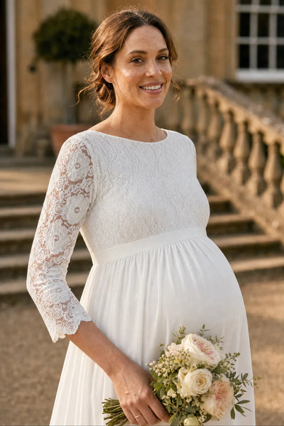 Midi Umstandsbrautkleid mit tiefem Rückenausschnitt
