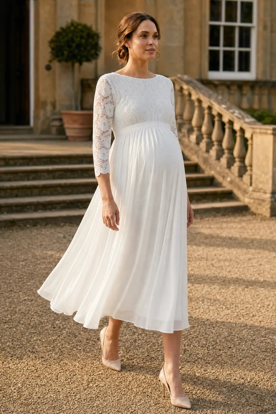 Midi Umstandsbrautkleid mit tiefem Rückenausschnitt MAM26AW22 3