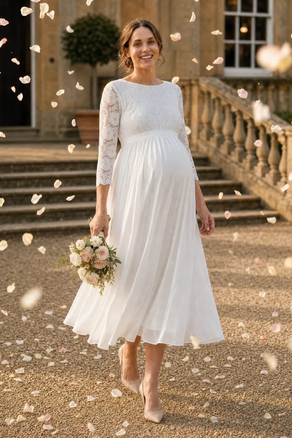 Midi Umstandsbrautkleid mit tiefem Rückenausschnitt MAM26AW22 8