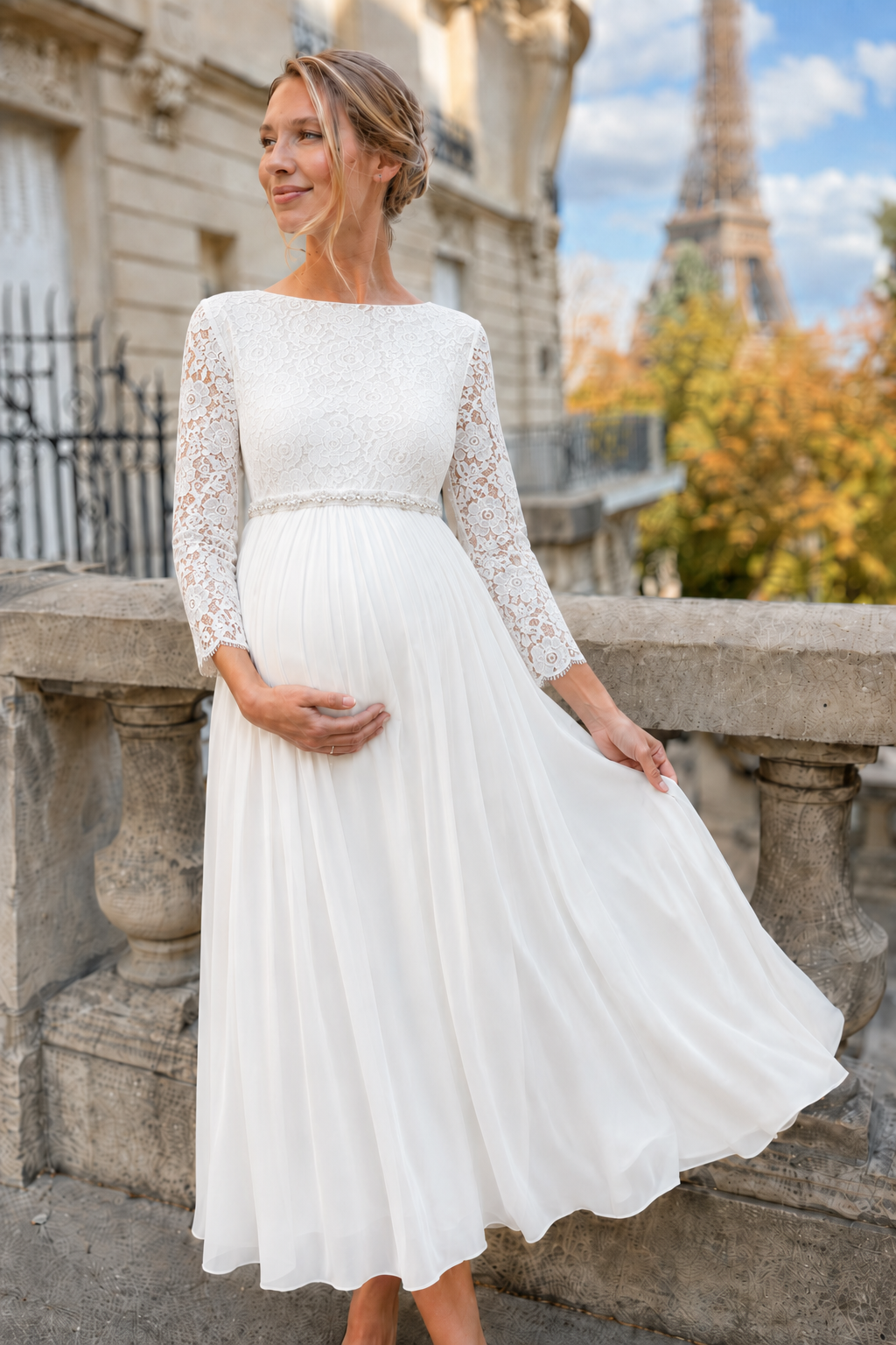 Midi Umstandsbrautkleid mit tiefem Rückenausschnitt MAM26AW22 9