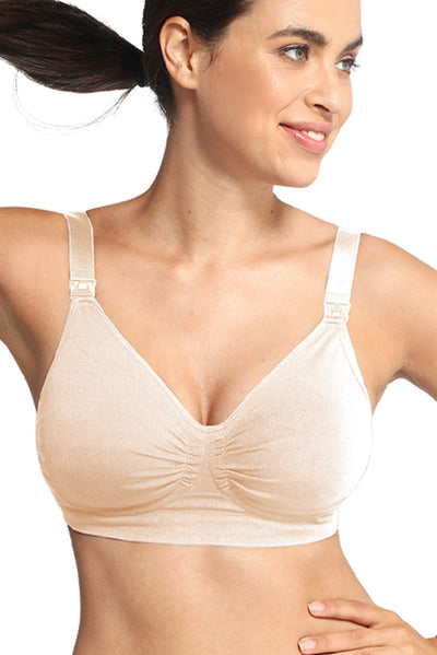 Seamless nursing bra with gel underwires, light almond