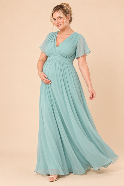 Plus Size Maxi Chiffon Umstands- und Stillkleid salbei