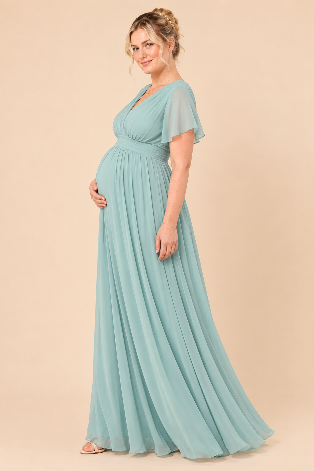 Plus Size Maxi Chiffon Umstands- und Stillkleid salbei MAM26S134 3