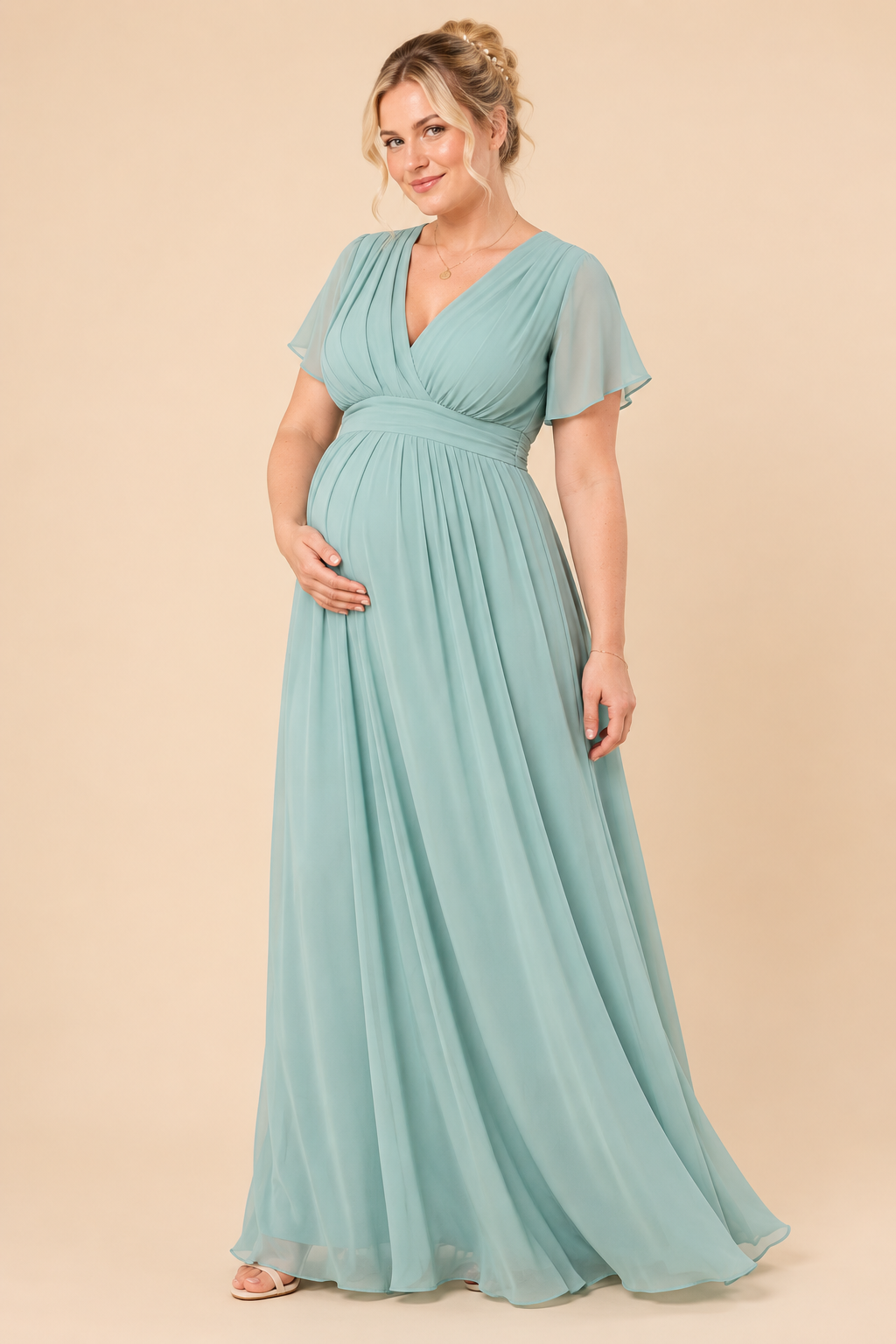 Plus Size Maxi Chiffon Umstands- und Stillkleid salbei MAM26S134 4