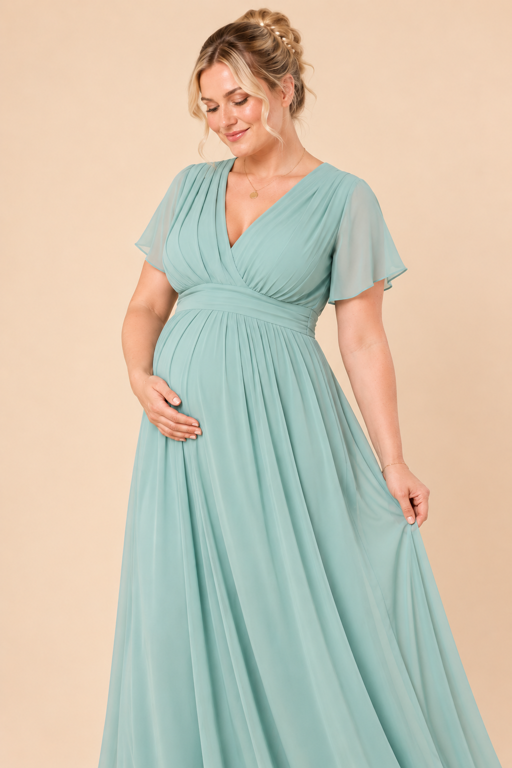 Plus Size Maxi Chiffon Umstands- und Stillkleid salbei MAM26S134 5