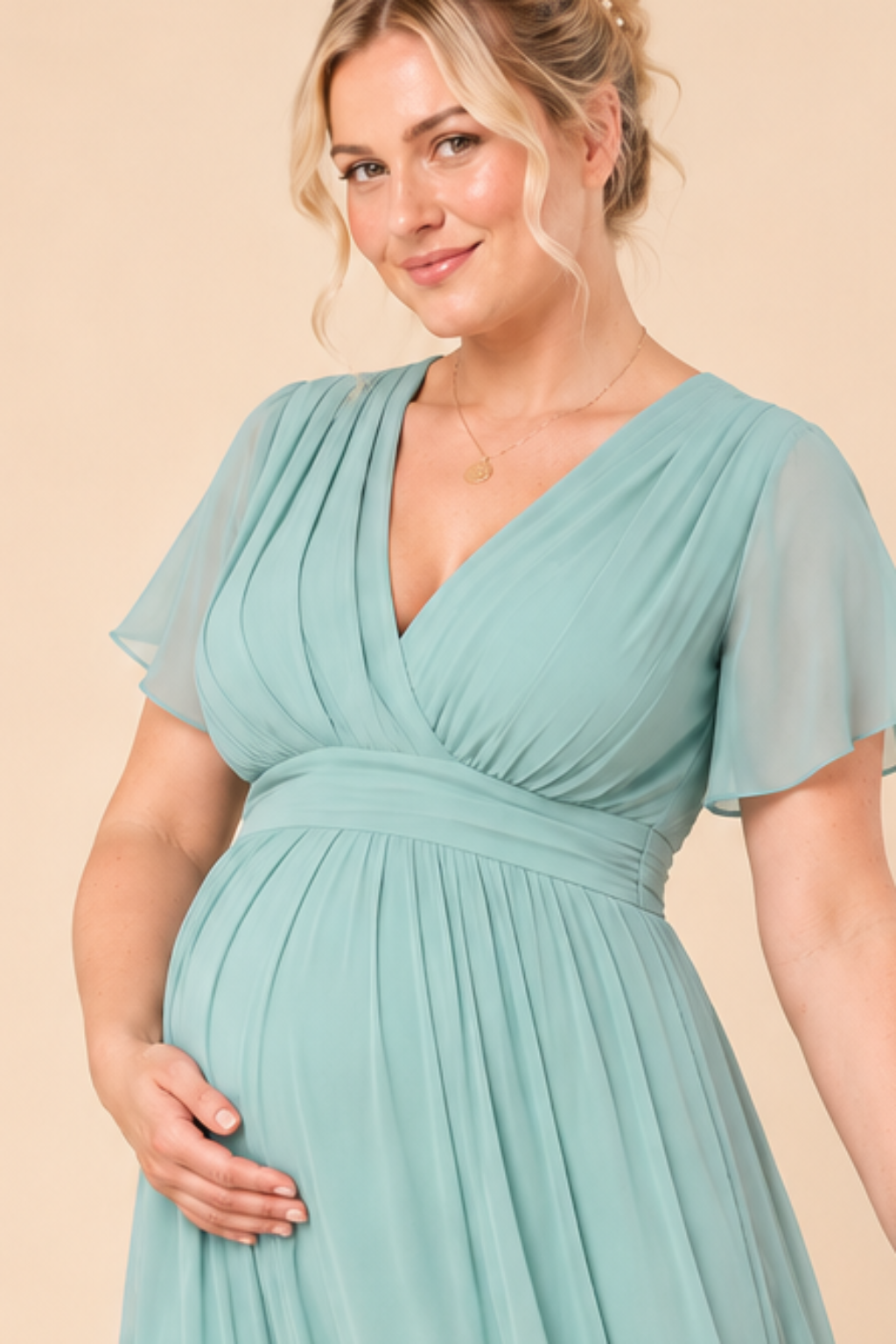 Plus Size Maxi Chiffon Umstands- und Stillkleid salbei MAM26S134 6