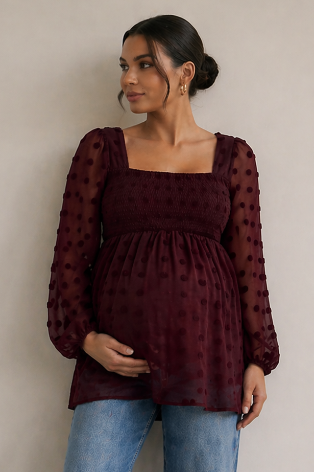 Pünktchen Chiffon Umstands- und Stillbluse mit Ballonärmeln MAM26AW10 1
