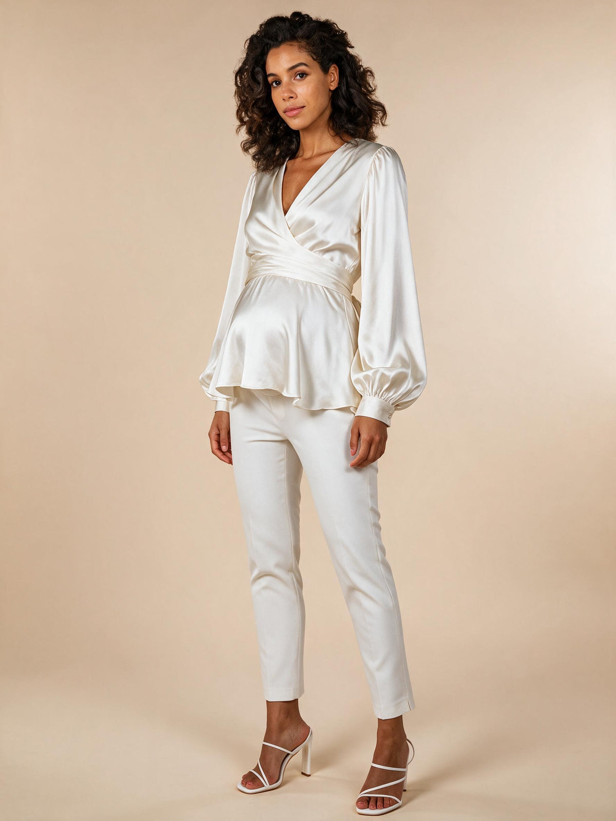 Satin Umstandswickelbluse mit Ballonärmeln elfenbein MAM26AW11 3