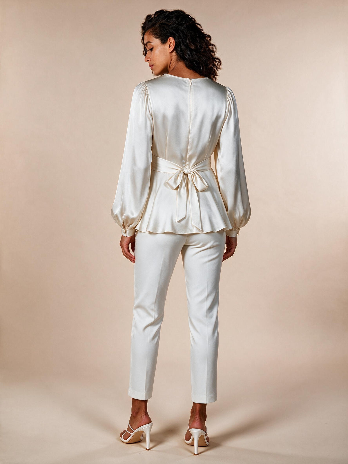 Satin Umstandswickelbluse mit Ballonärmeln elfenbein MAM26AW11 4
