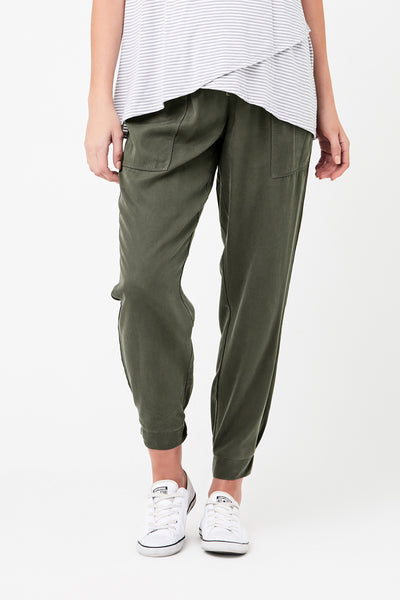Tencel Umstandshose mit gesmoktem Bund khaki