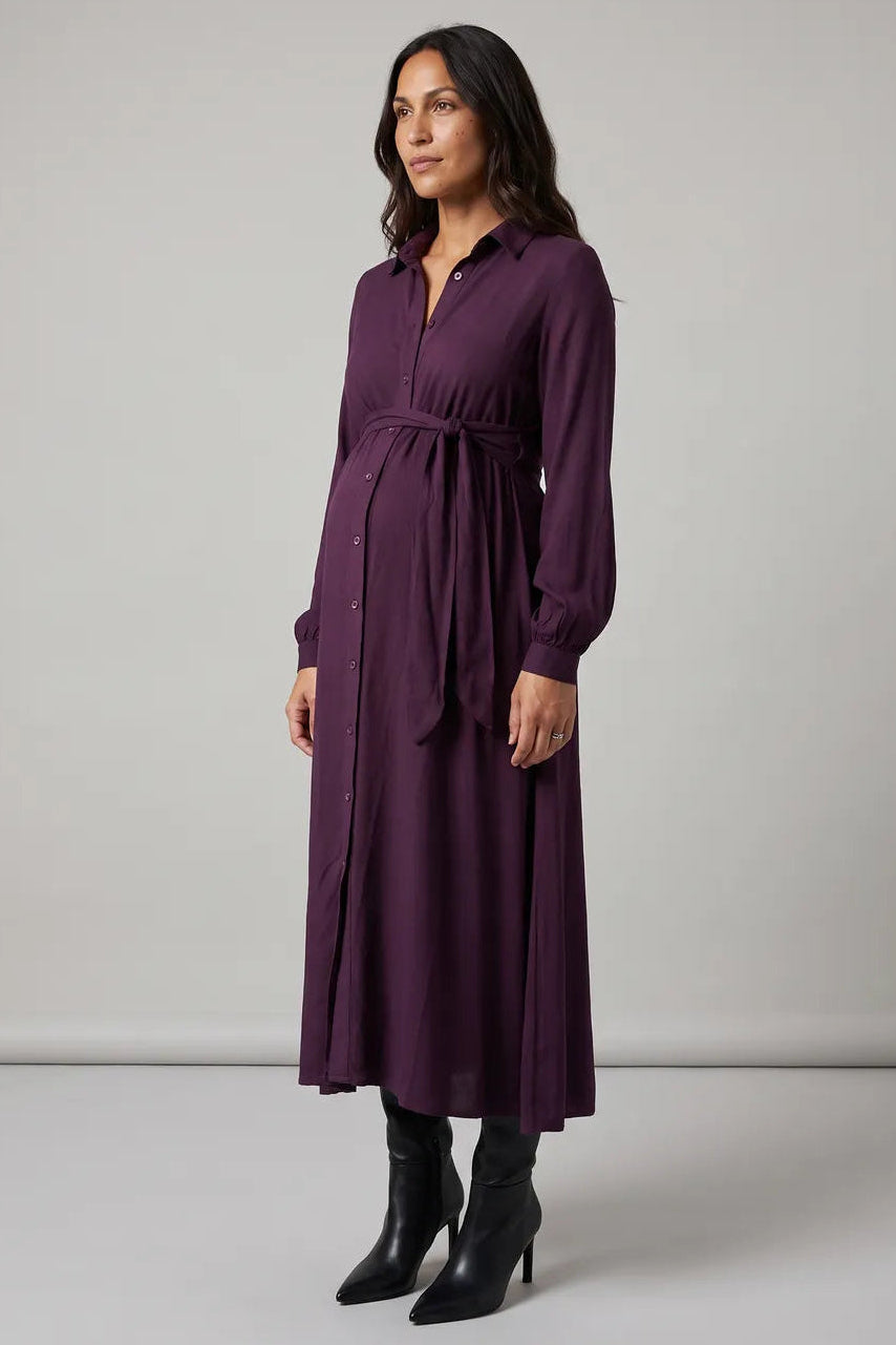 Umstands- und Still-Hemdblusenkleid zum Binden Pflaume MAM26AW32 4