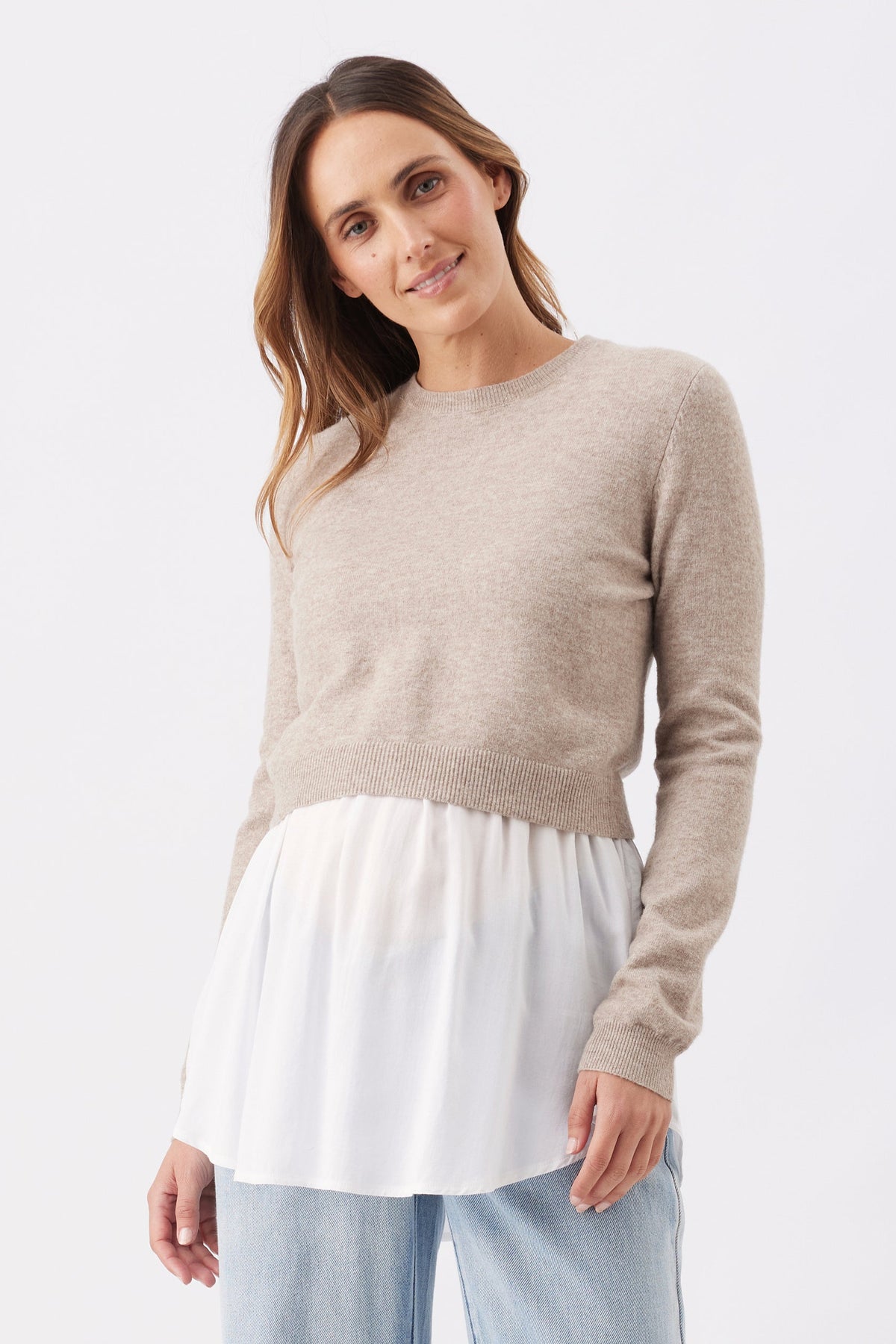 Umstands- und Stillpullover aus Strick im 2-in-1 Layer-Look mokka RIP26AW18 1