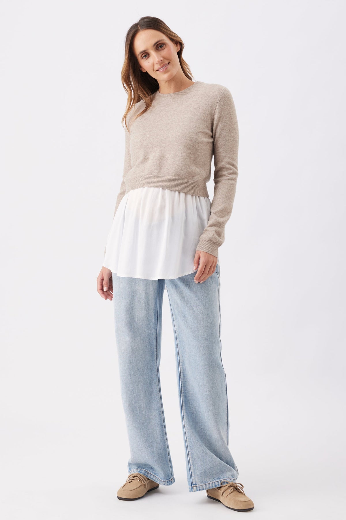 Umstands- und Stillpullover aus Strick im 2-in-1 Layer-Look mokka RIP26AW18 3