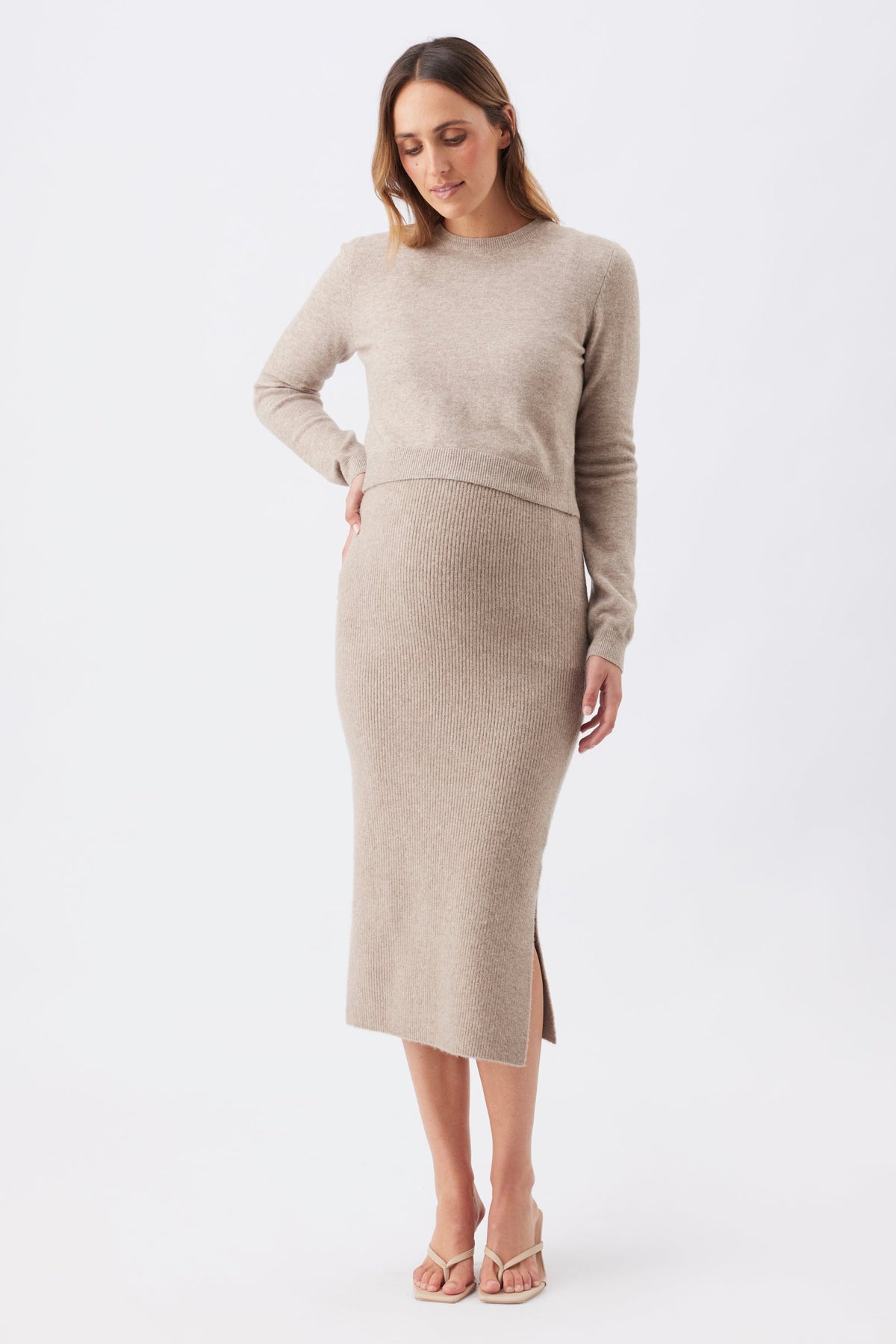 Umstands- und Stillpullover aus Strick im 2-in-1 Layer-Look mokka RIP26AW18 6