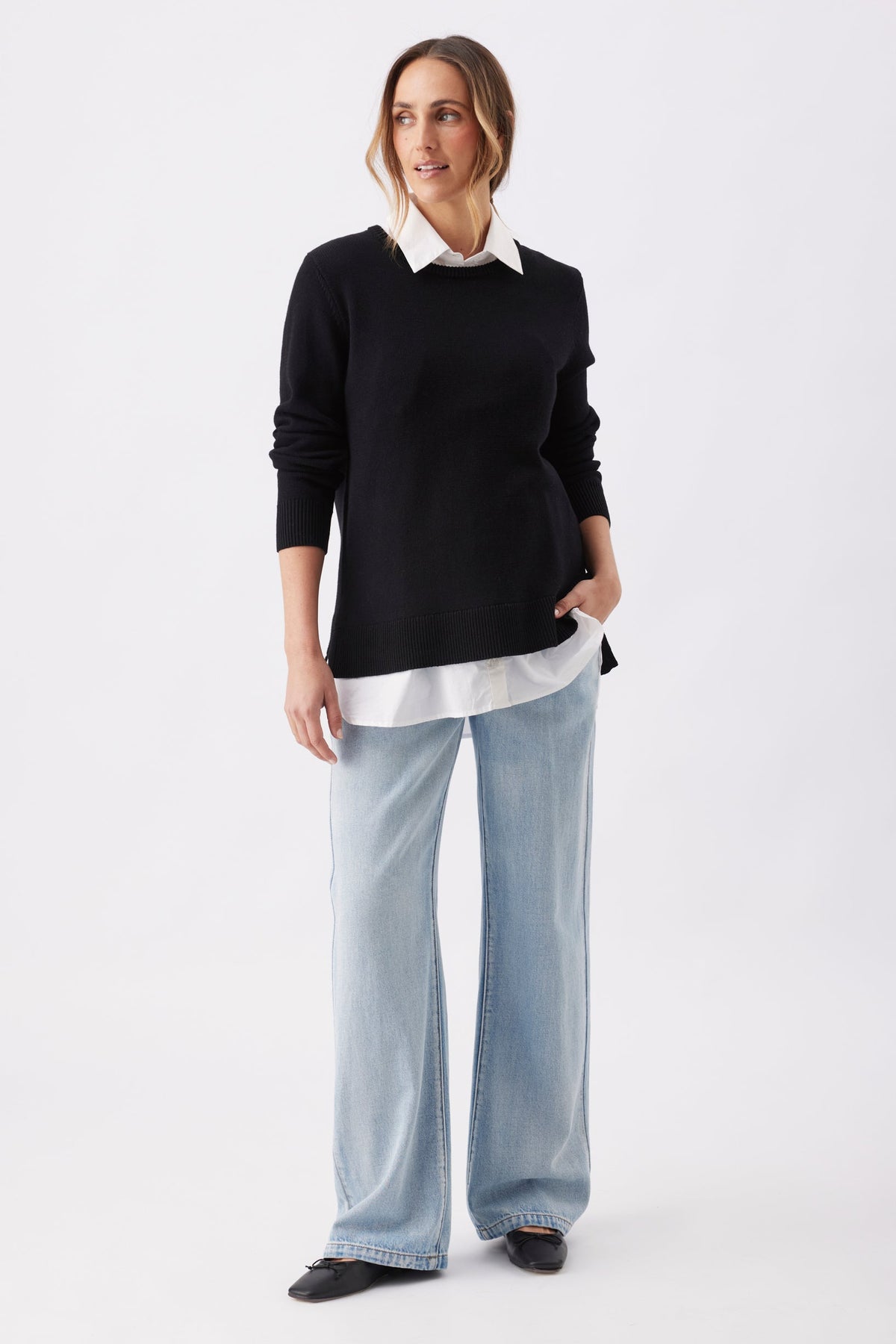 Umstands- und Stillpullover aus Strick im 2-in-1 Layer-Look schwarz-weiß RIP26AW22 1