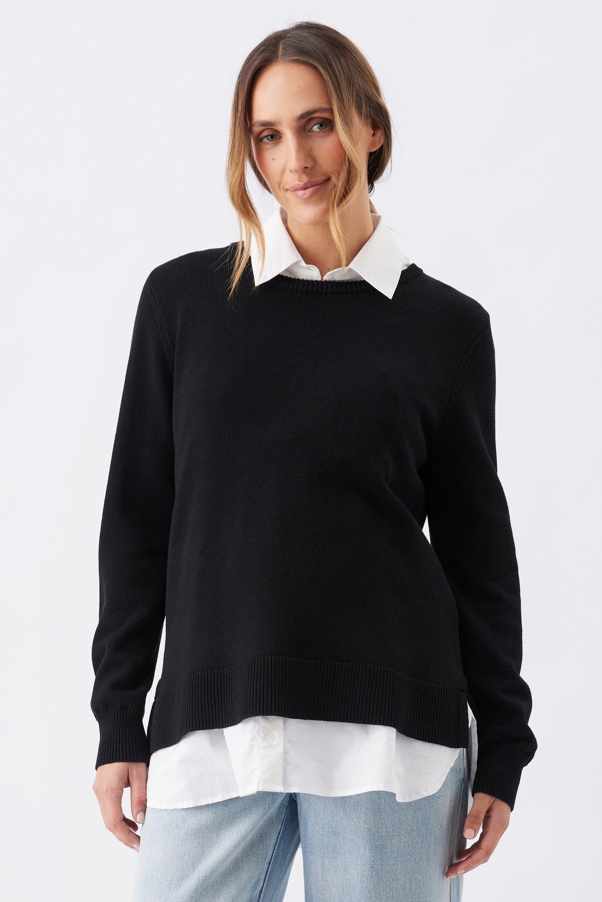Umstands- und Stillpullover aus Strick im 2-in-1 Layer-Look schwarz-weiß RIP26AW22 5