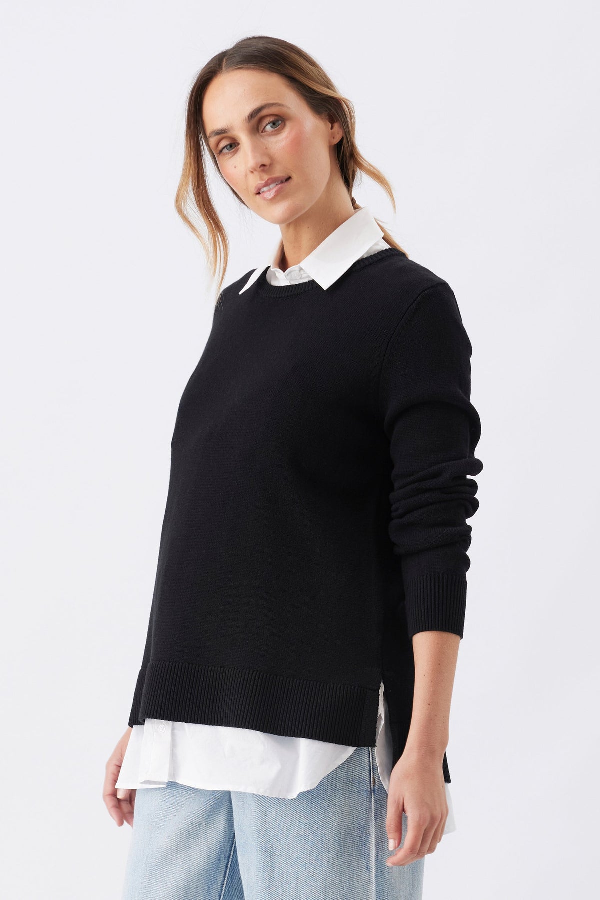 Umstands- und Stillpullover aus Strick im 2-in-1 Layer-Look schwarz-weiß RIP26AW22 6