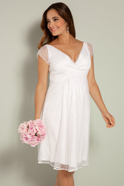 Umstandsbrautkleid mit Pünktchen Spitze weiß