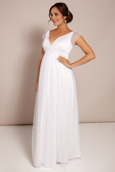 Maternity wedding dress with polka dot lace, white, long