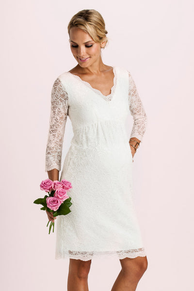 Spitzen Umstandsbrautkleid mit transparenten Ärmeln