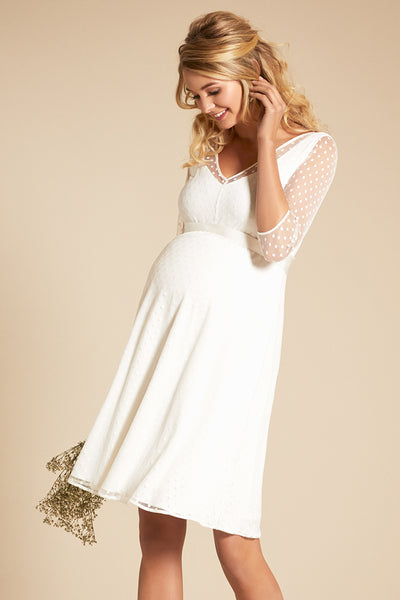 Short maternity wedding dress with polka dots