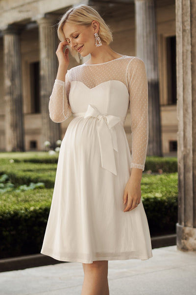 Umstandsbrautkleid mit Pünktchenspitze langarm