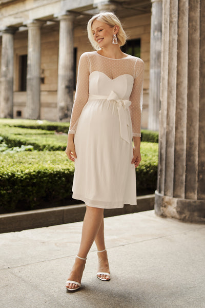 Maternity wedding dress with polka dot lace, long sleeves