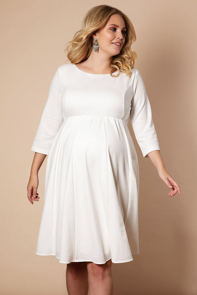 Plus size maternity wedding dress with boat neckline