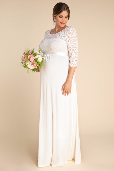Plus size maternity wedding dress with back cutout, long