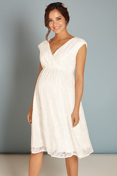 Lace maternity wedding dress with wrap neckline