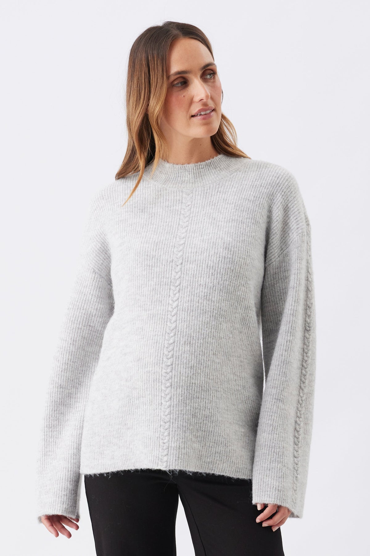 Umstandspullover aus Zopfstrick grau meliert RIP26AW20 1