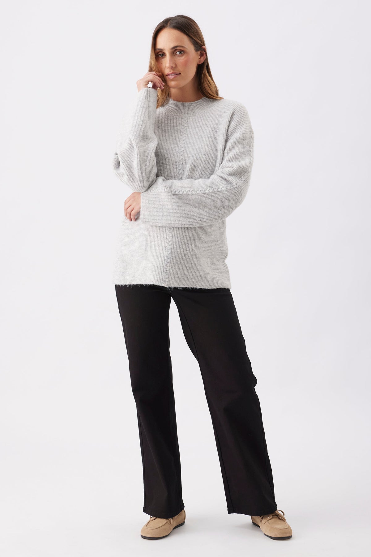Umstandspullover aus Zopfstrick grau meliert RIP26AW20 2
