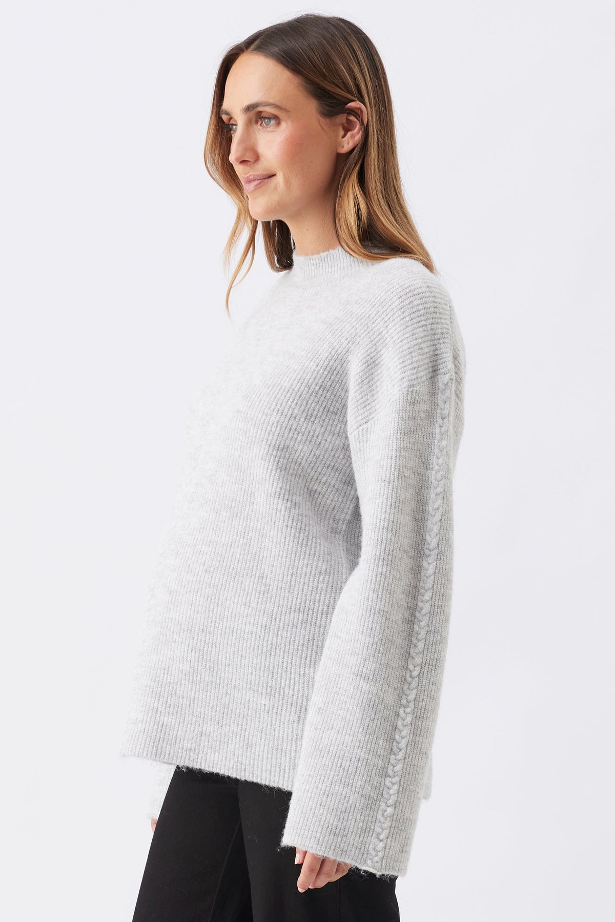 Umstandspullover aus Zopfstrick grau meliert RIP26AW20 5