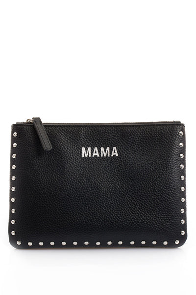 Mama Wickelclutch mit Nieten aus Kalbsleder schwarz