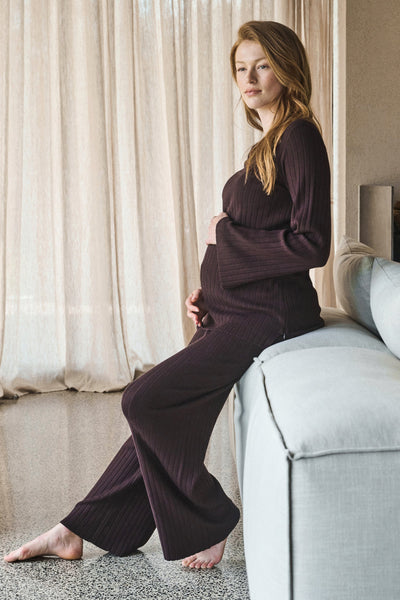 Wide Leg Umstandshose aus Ripp-Strick