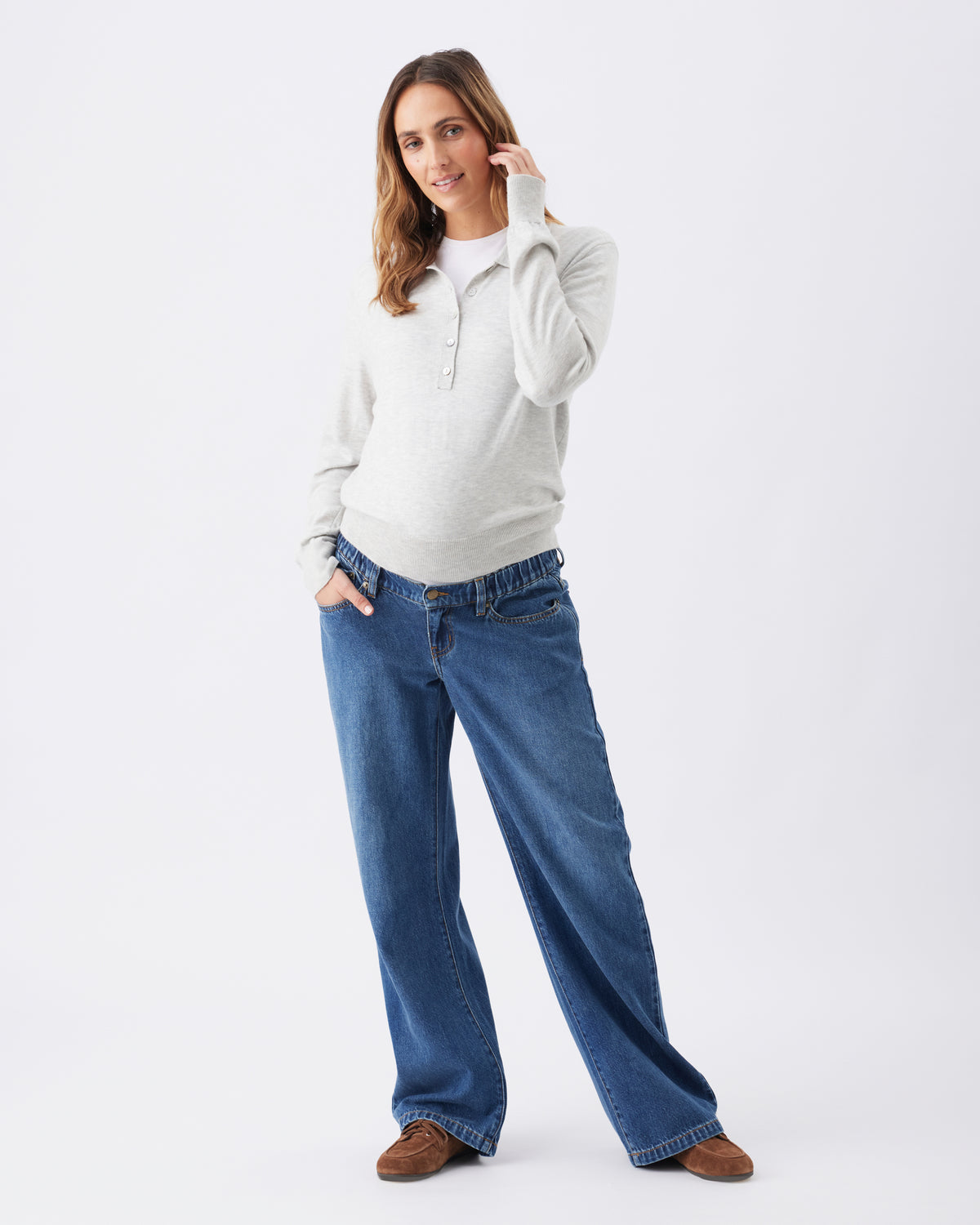 Wide Leg Umstandsjeans mit elastischem verstellbaren Bund dark wash RIP26AW02 1