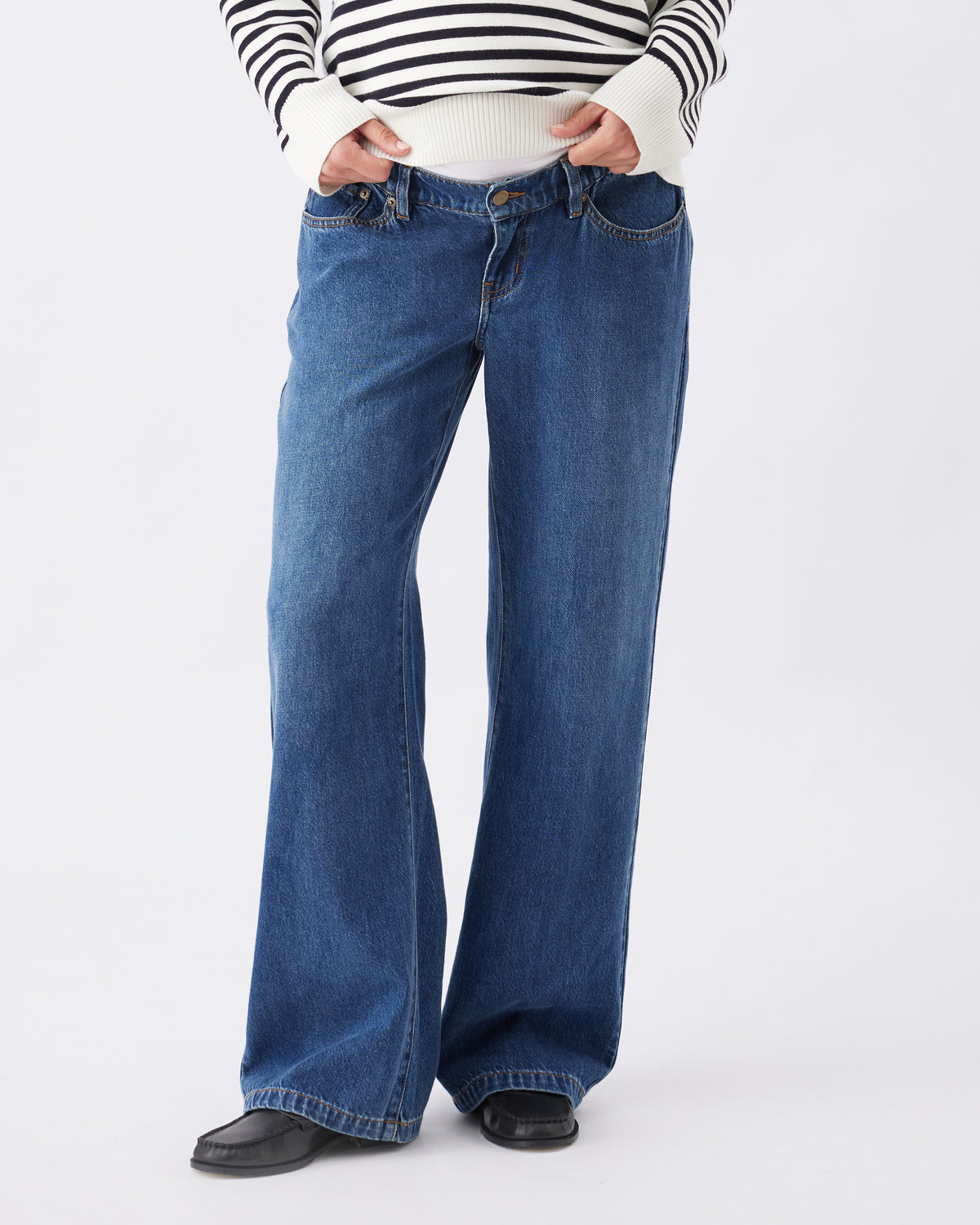 Wide Leg Umstandsjeans mit elastischem verstellbaren Bund dark wash RIP26AW02 2