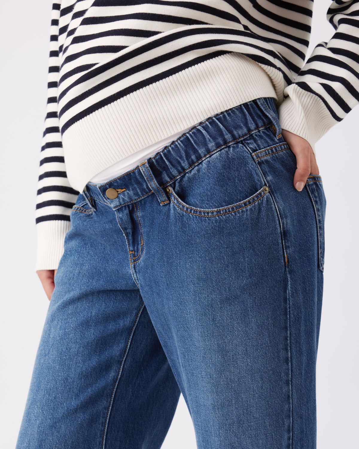Wide Leg Umstandsjeans mit elastischem verstellbaren Bund dark wash RIP26AW02 3