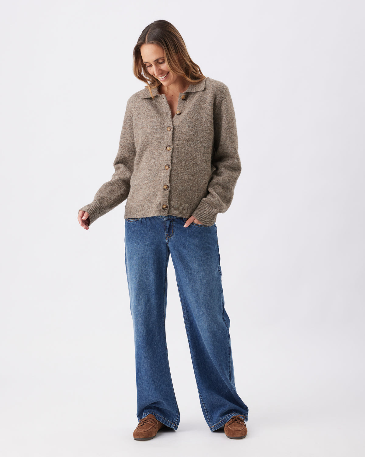 Wide Leg Umstandsjeans mit elastischem verstellbaren Bund dark wash RIP26AW02 4